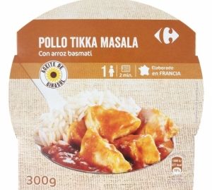 Pollo tikka masala con arroz basmati Carrefour 300 g.