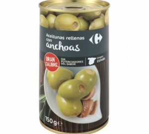 Aceitunas verdes rellenas de anchoa Carrefour 150 g.