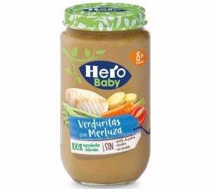 Tarrito de verduritas con merluza desde 8 meses Hero Baby sin aceite de palma 235 g.