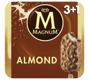 Bombón helado de vainilla con almendras Magnum sin gluten 3+1 ud.