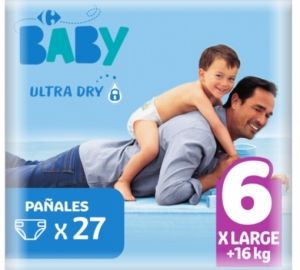 Pañales ultra dry Carrefour Baby T6 (+16 kg.) 27 ud.