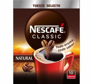 Café soluble natural en sobres classic Nescafé 10 unidades de 2 g.