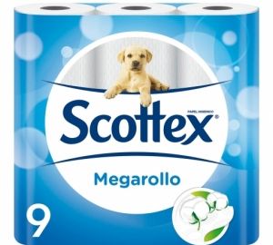 Papel higiénico megarollo Scottex 9 rollos.