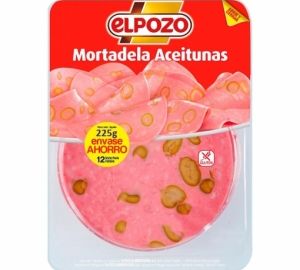 Mortadela con aceitunas lonchas El Pozo sin gluten 225 g.