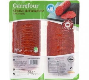 Chorizo pamplona en lonchas Carrefour pack de 2 unidades de 112,5 g.