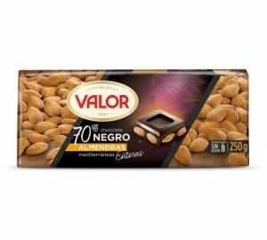 Chocolate negro 70% con almendras enteras Valor sin gluten 250 g.