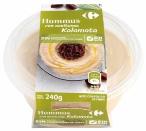 Hummus con aceitunas kalamata Carrefour sin gluten 240 g.